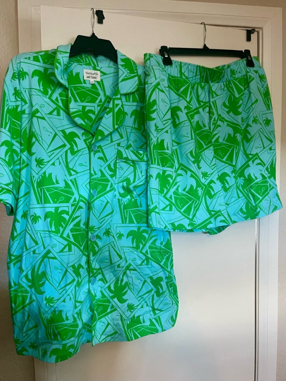 Mr Turk x Bed Head Pjs — Tropical Print Short Set - Mint & Green